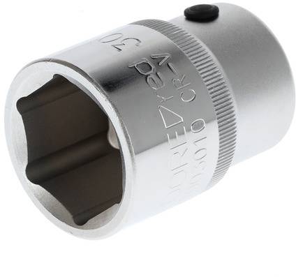 Metal screwdriver bit with hexagonal opening, labelling visible on the side. Suitable for screws of corresponding size.