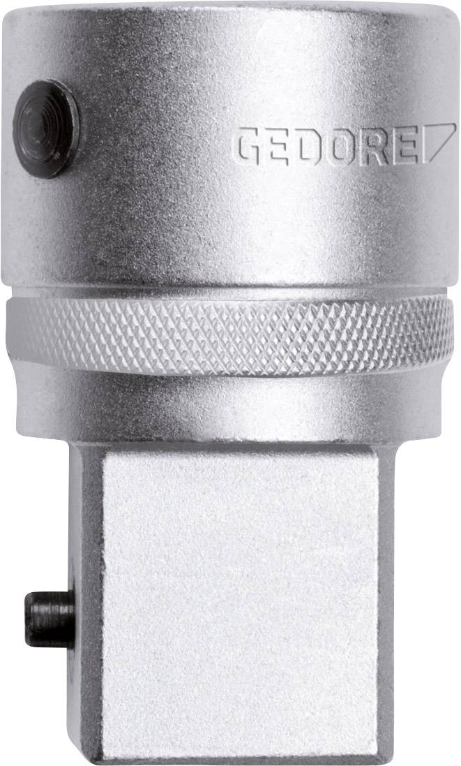 Metallic tool adapter with a square base and knurled ring, with the inscription 'GEDORE' on the cylindrical top surface.