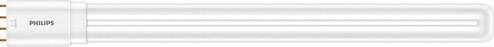 A white, oblong fluorescent tube with four metal pins at the end.