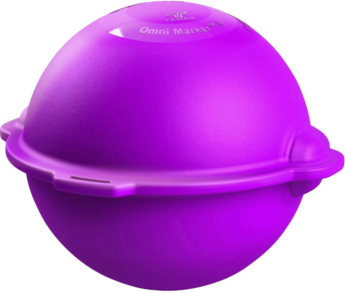Lilac plastic sphere marked with 'Omni Marker II', used for locating underground utility lines.