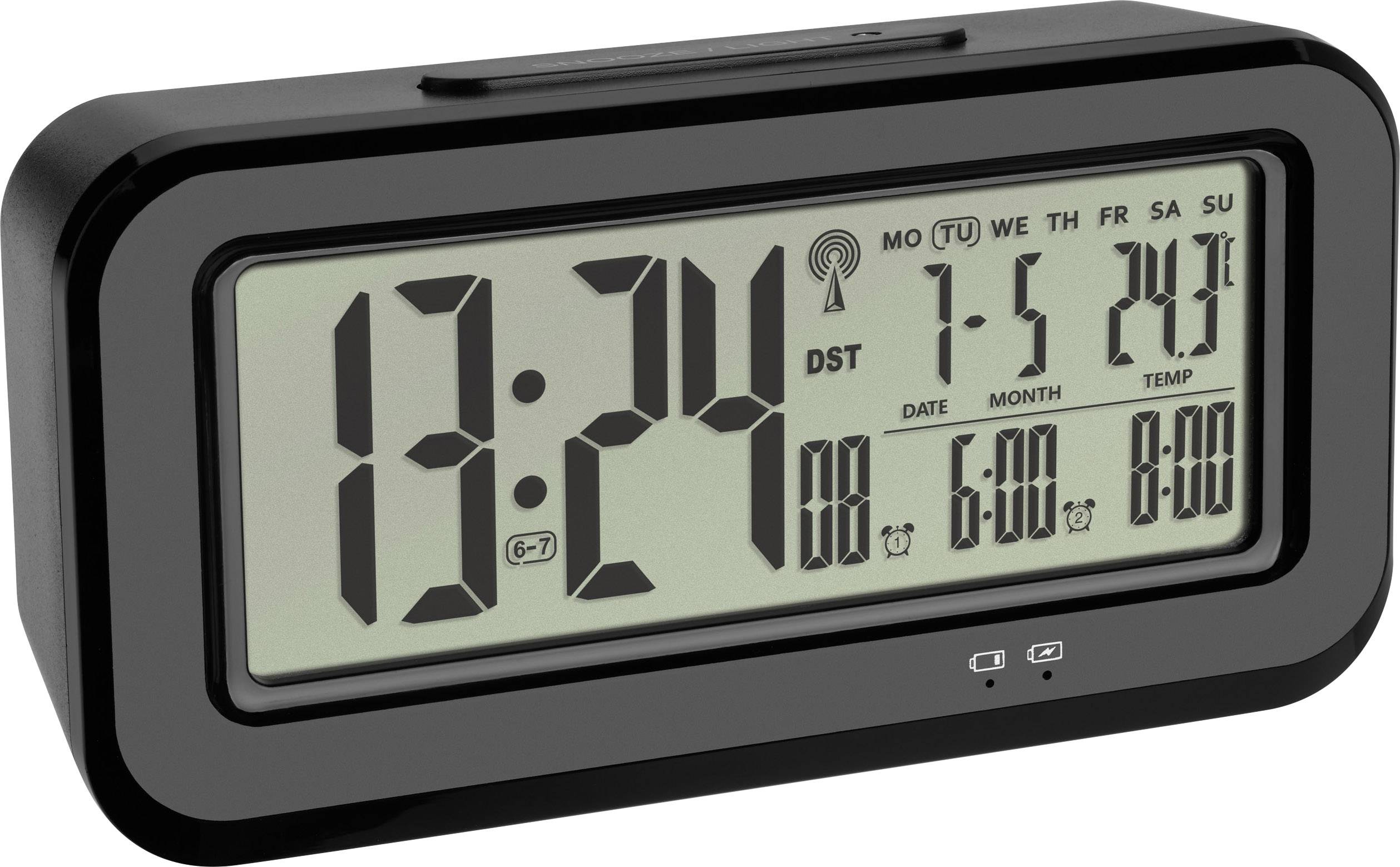 TFA Dostmann 60.2554.01 Radio Alarm clock Black Alarm times 2 Large display