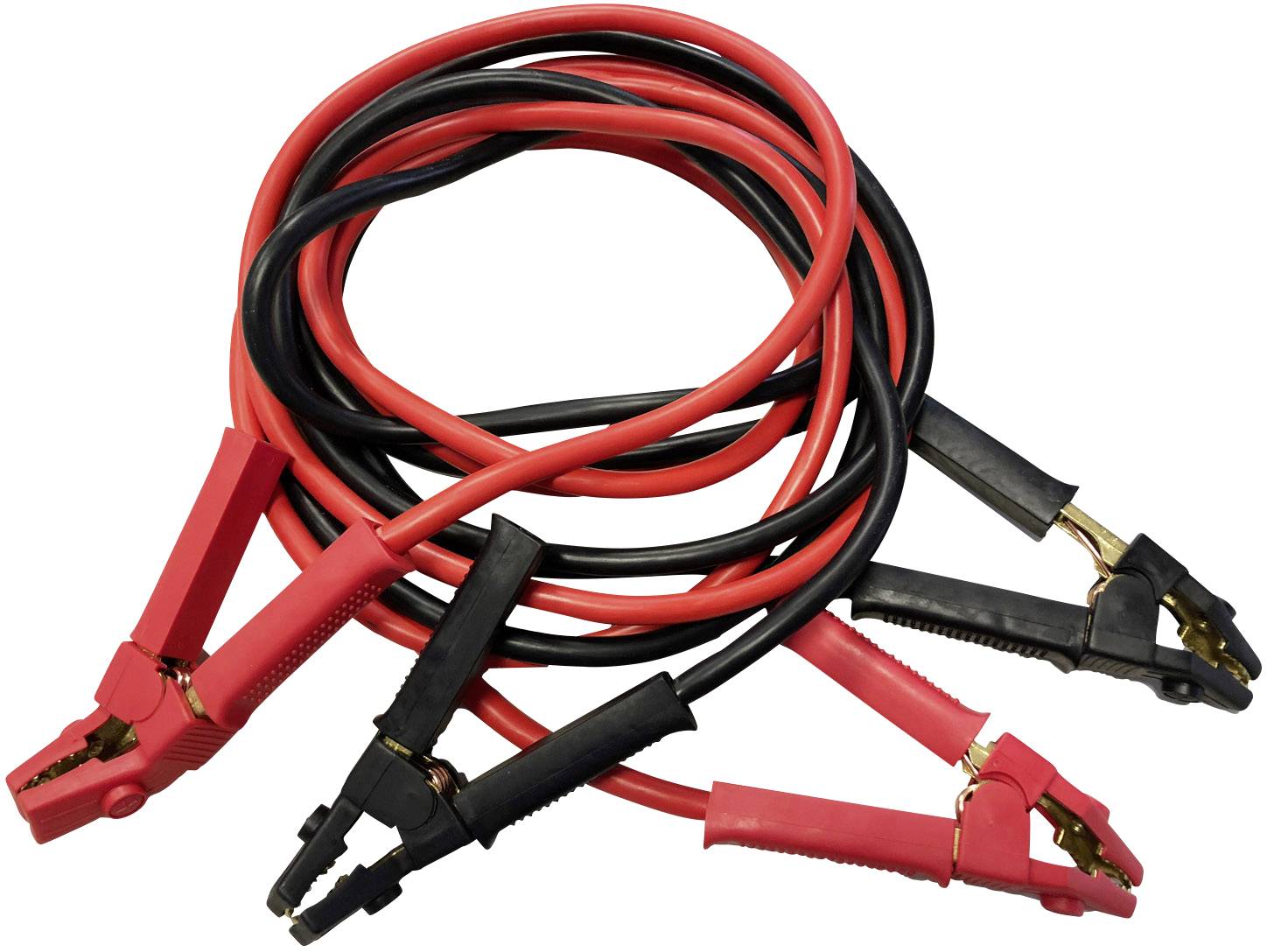 Jump leads, consisting of one red and one black cable, each with clamps at both ends for battery connection.