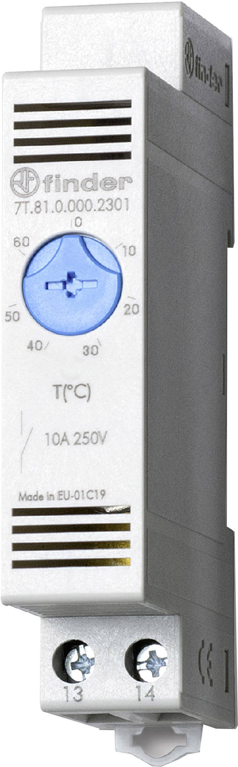 Thermostat module for DIN rail mounting with temperature controller from 0-60°C, 10A, 250V.