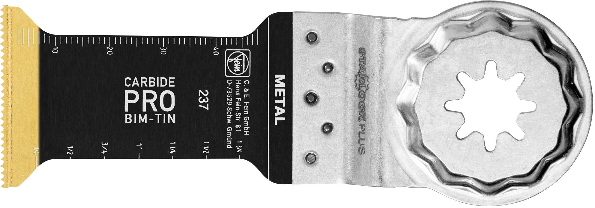 An oscillating saw blade labelled 'Carbide Pro' and 'Metal', suitable for metal cutting. Scale in inches on the left.