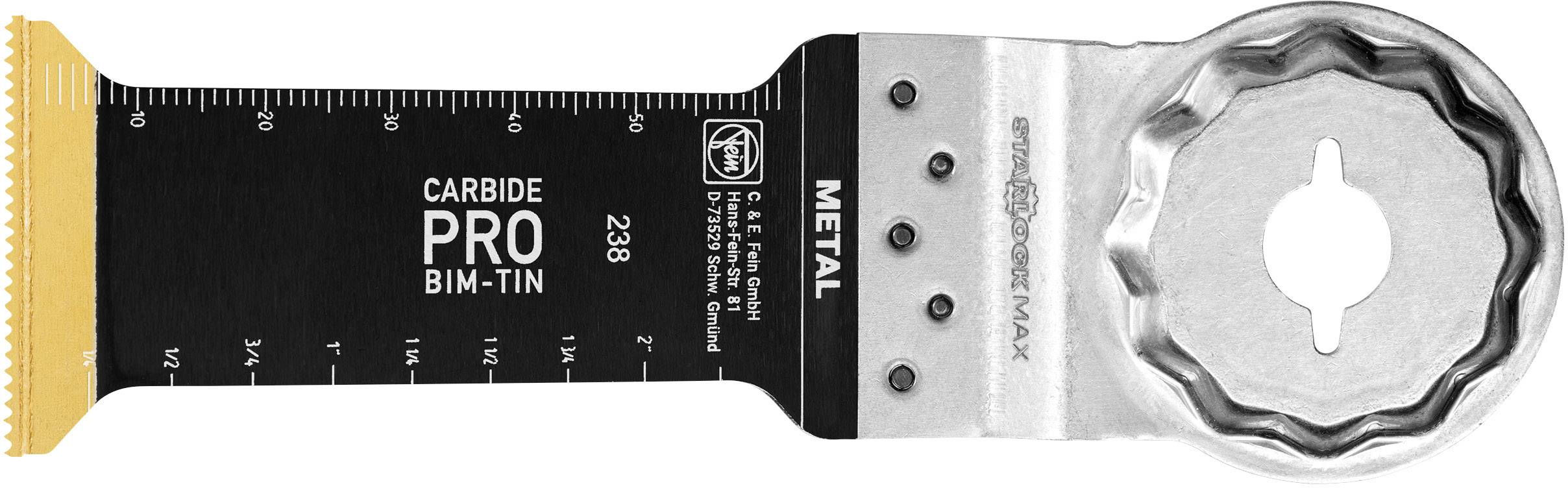 Saw blade for oscillating tools, suitable for metalworking. Labelled with 'Carbide Pro BIM-TIN'.