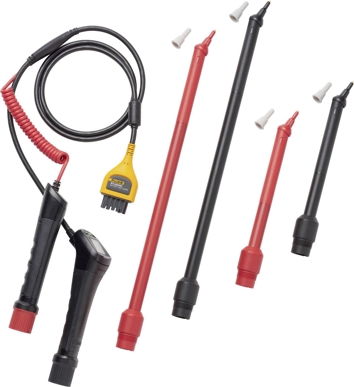 Electrical tester set with various test probes and cables in red and black. Primarily used for electrical diagnostics.