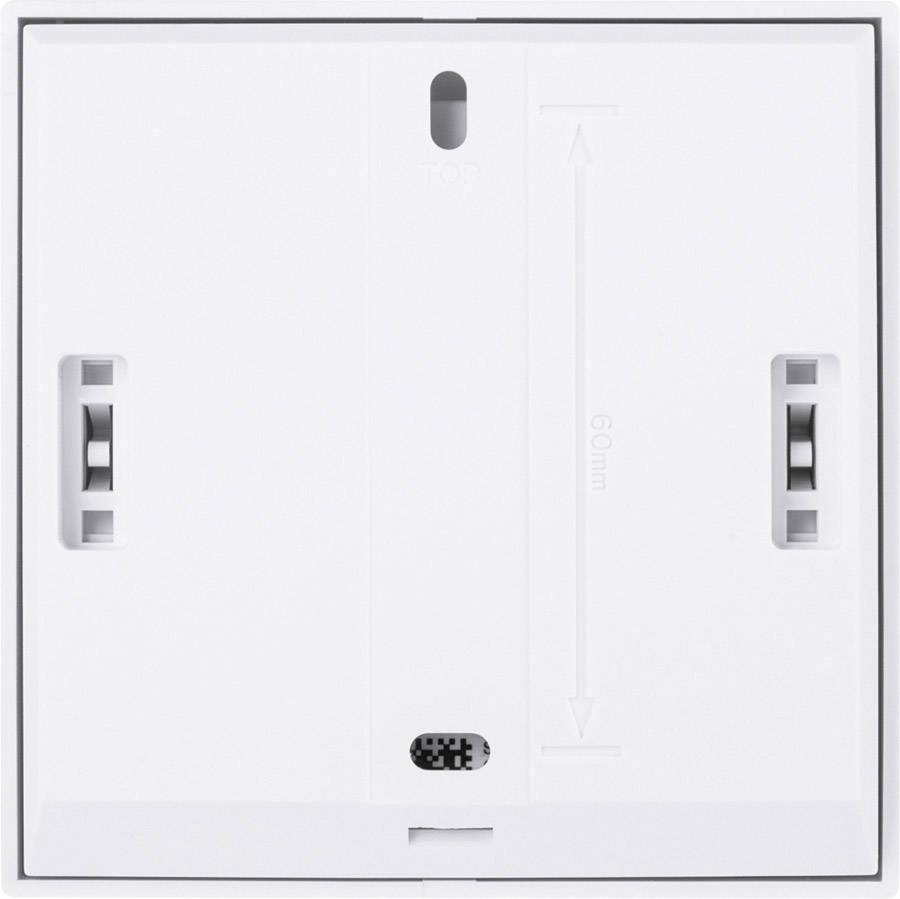 A blank white wall-mounted frame with screw holes and a measuring guide of 60 mm for correct installation.