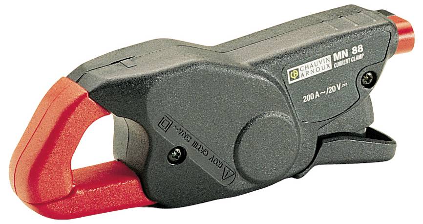 A black electric current clamp with a red tip, model 'Chauvin Arnoux MN 88', suitable for 200 A/120 V applications.