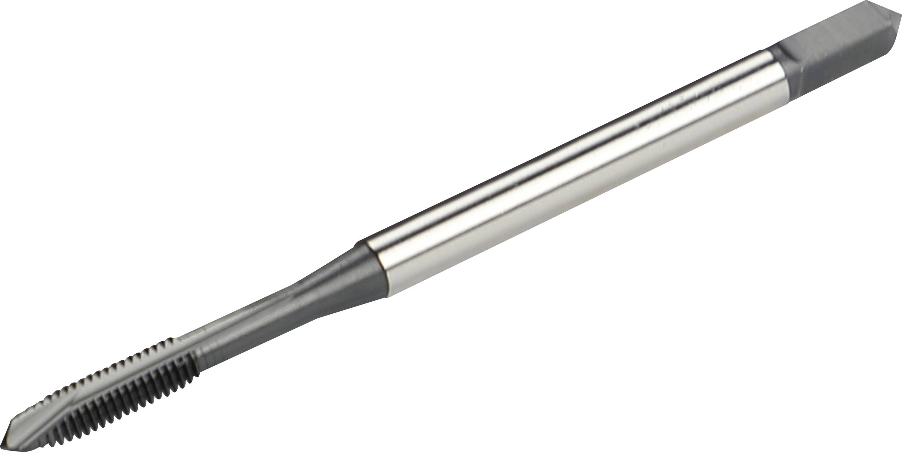 A metal tap with a straight shank and sharp threading edges for cutting internal threads in holes.
