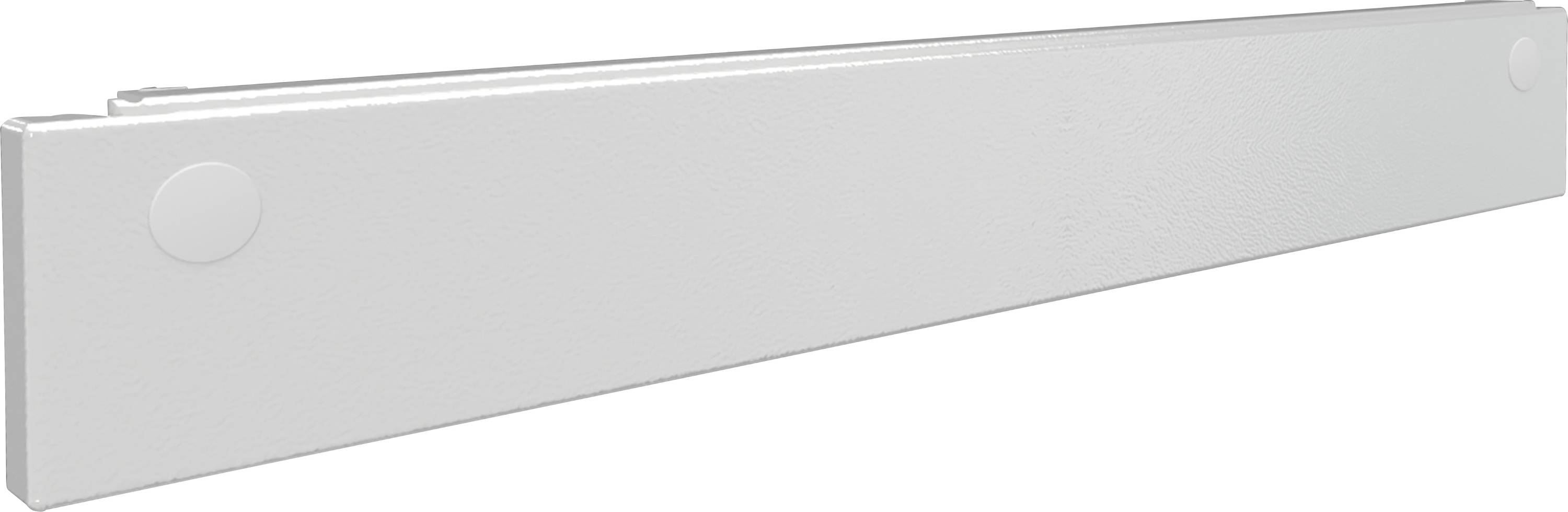 A white, long metal heating element cover strip with rounded edges, for housing or covering cables or conduits.