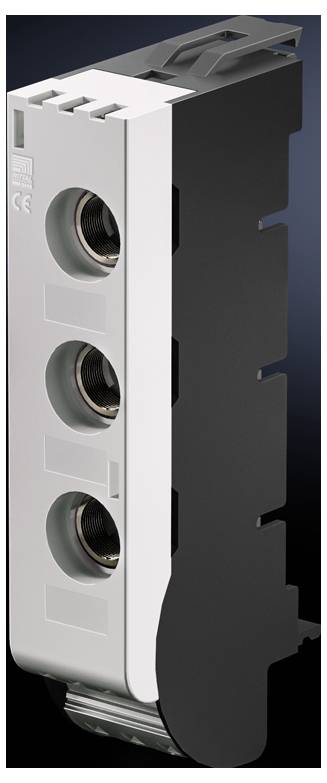 Three-pin electrical connector with a rectangular black and white housing, insulated design.