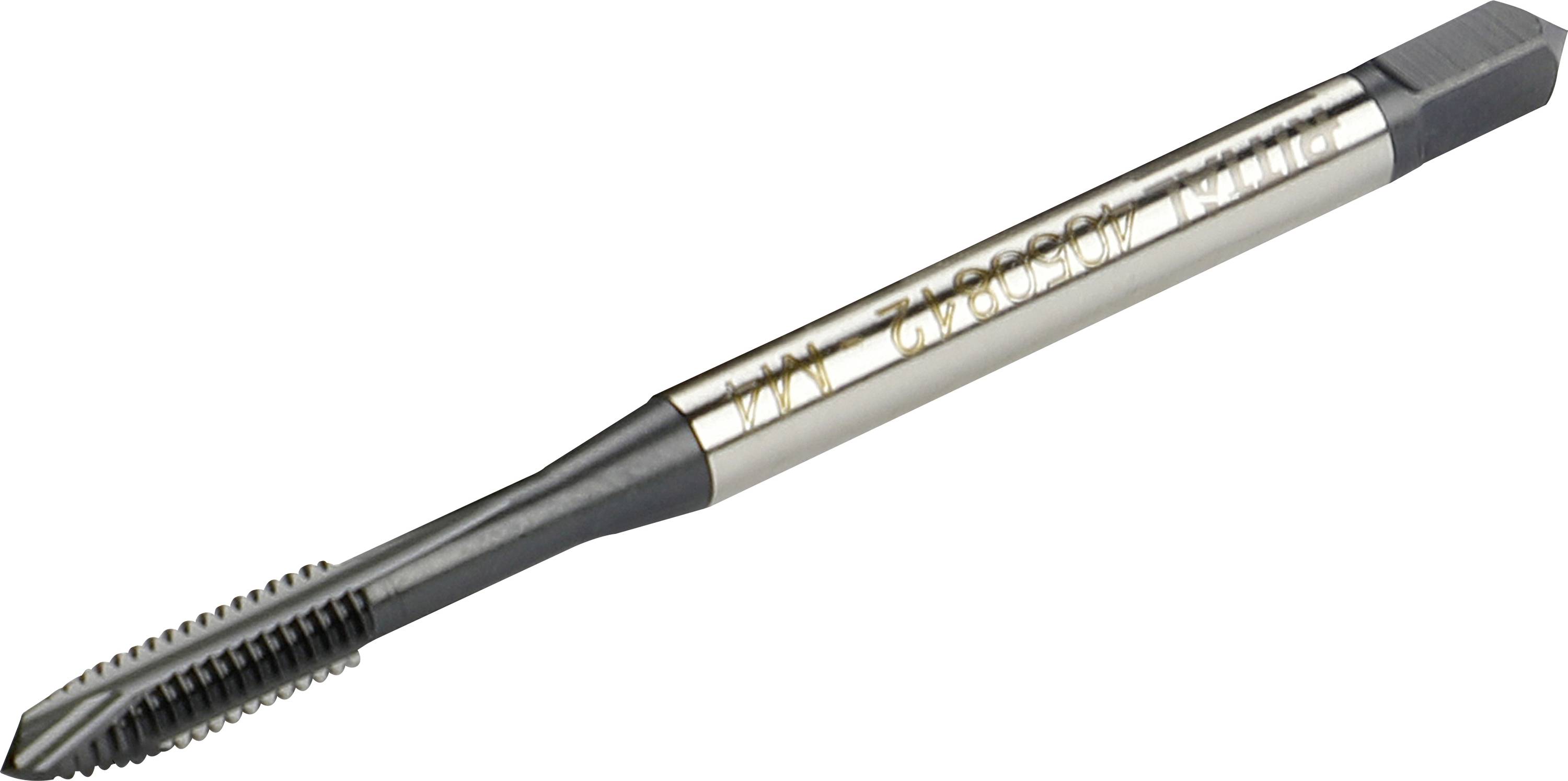 A metal tap with sharp threading, used for cutting threads in holes, against a light background.