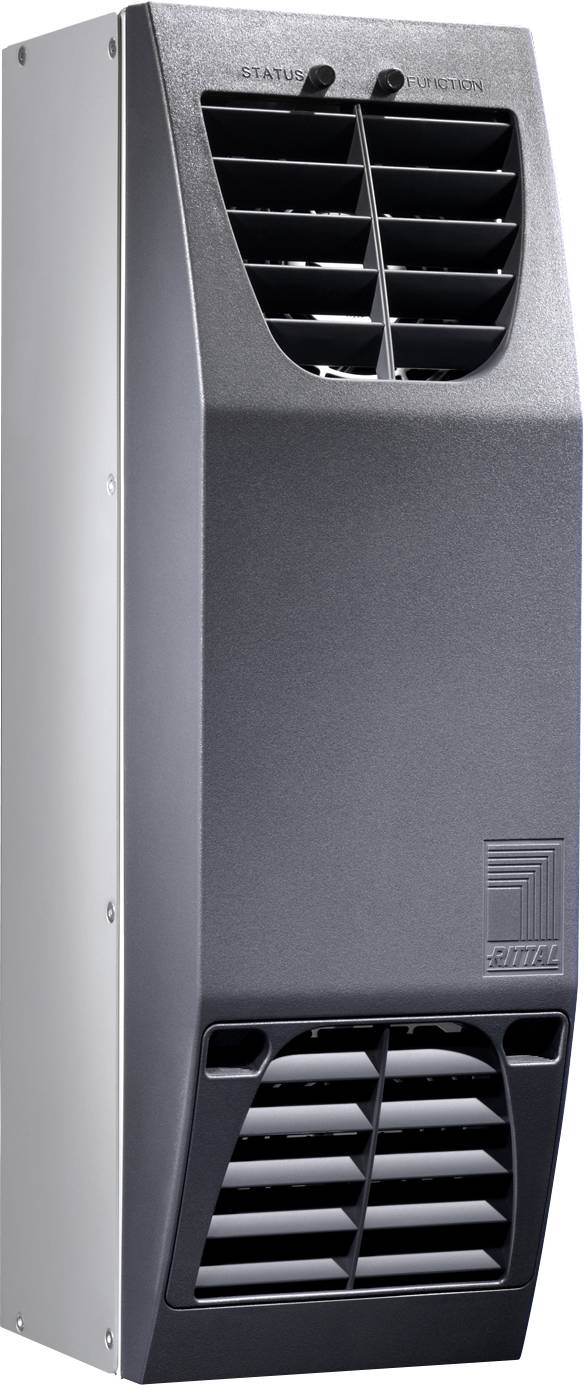 Cooling appliance in a rectangular shape with ventilation grilles at the front and brand logo positioned bottom right.