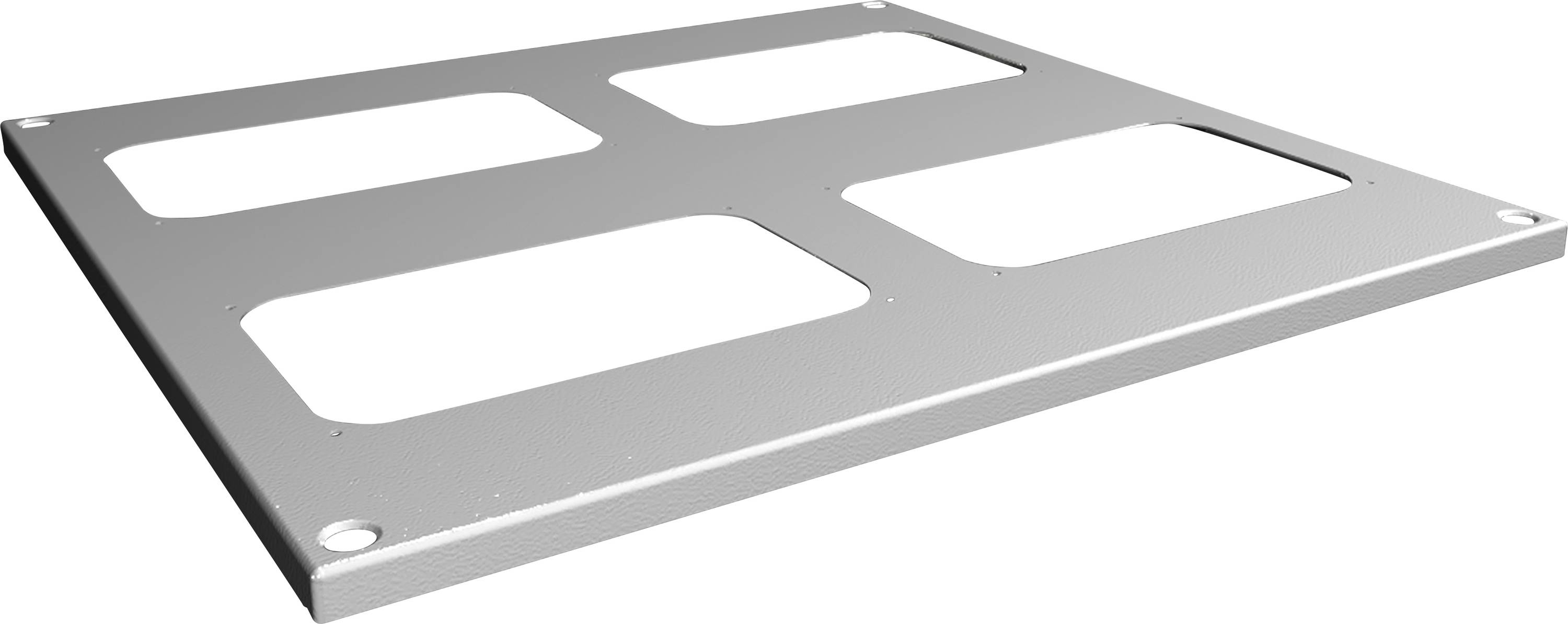 Metal plate with four rectangular cut-outs.