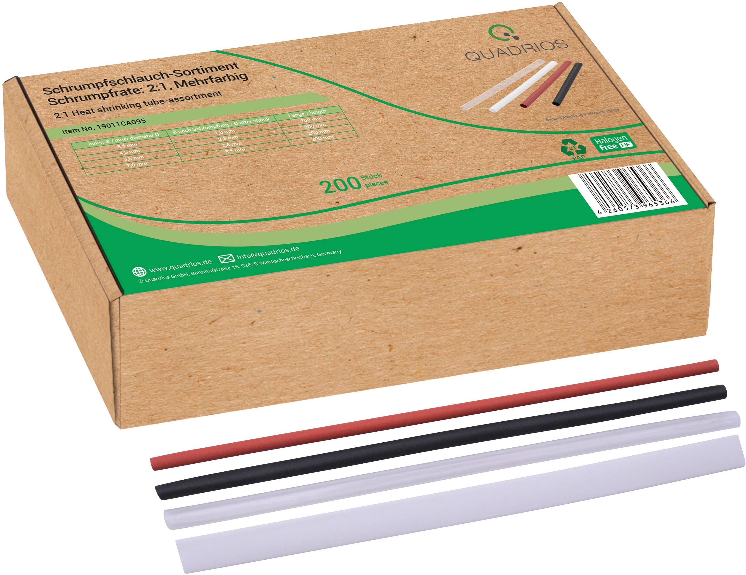 Quadrios 19011CA095 Heatshrink set Black, Red, Transparent, White Shrinkage:2:1 200 Parts