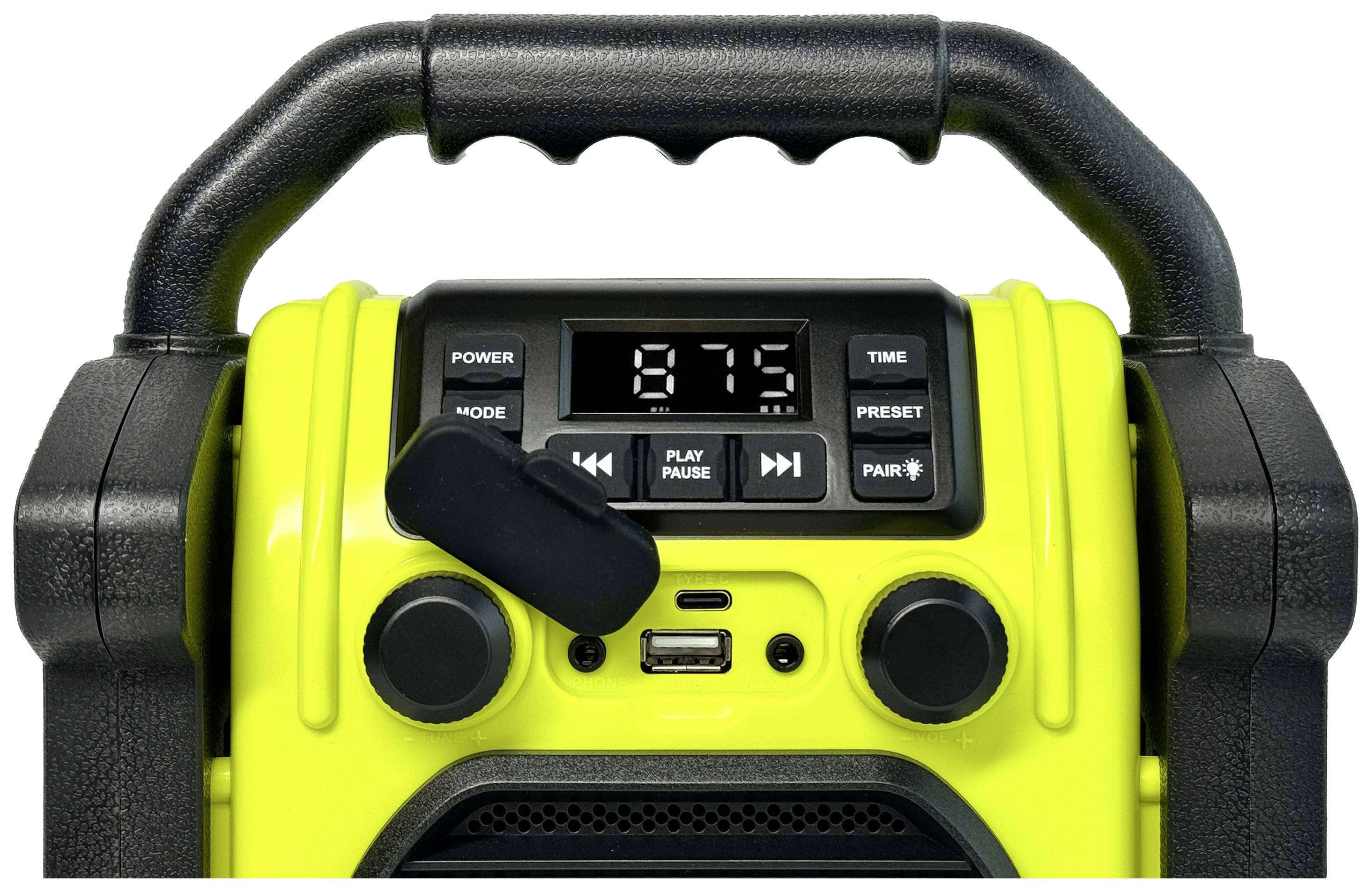 Silva Schneider BR 230 BT neon-gelb Workplace radio FM USB, Bluetooth Alarm clock, Battery charger, rechargeable, splashproof