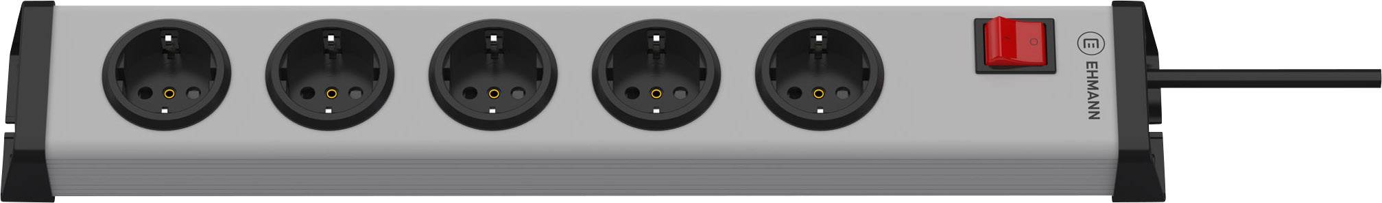 A five-socket extension lead with power switch, horizontally positioned, for multiple electrical devices.