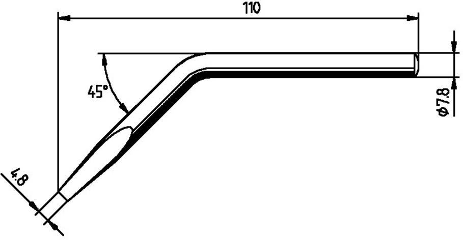 Technical drawing of a pipe with a 45-degree bend, length 110 mm, diameter 7.8 mm.
