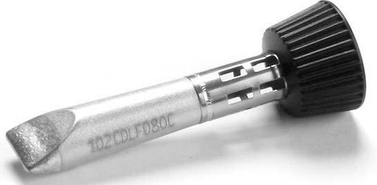 Metallic, cylindrical object with a ribbed, black end, likely a drill attachment or tool head, on a white background.