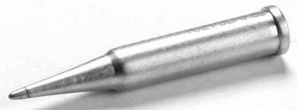 A metal soldering tip attachment, cylindrical with a narrowing point, lying on a white background.