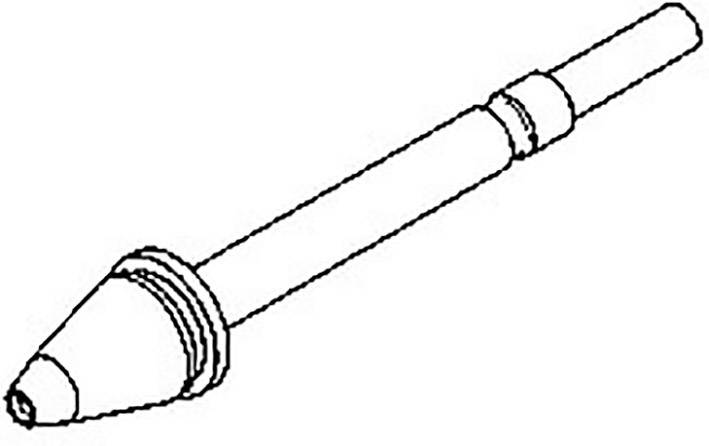 Technical line drawing of a conical drill bit with a cylindrical shaft, showing technical details of the tool's geometry.