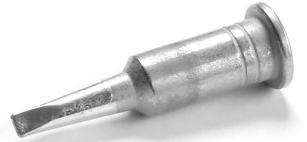Metal soldering iron tip with a flat front surface, suitable for precise soldering in electronic applications.