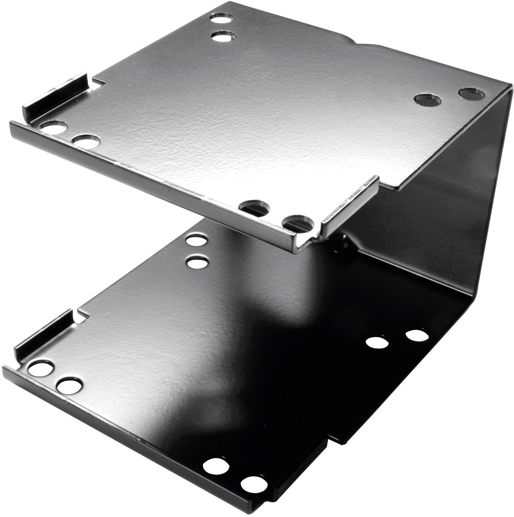 A black, metallic L-shaped shelving bracket, suitable for mounting on walls or furniture pieces.