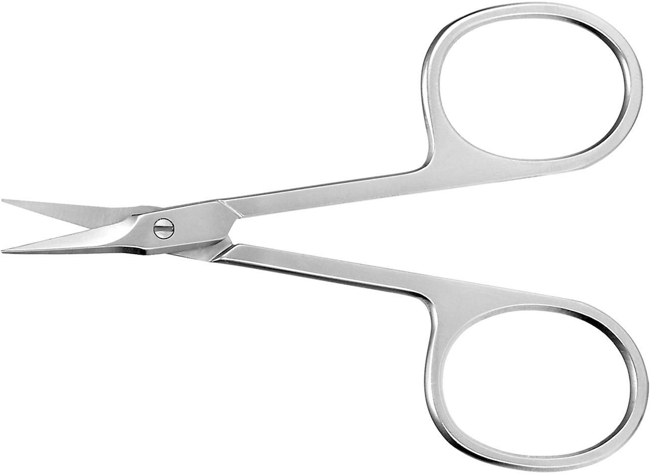 A silver nail scissors with sharp blades and large handles.