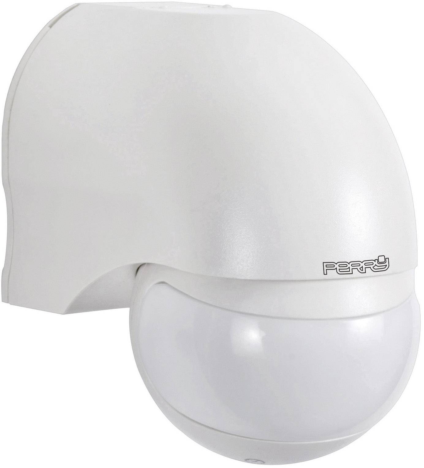 A white motion sensor in the corner of a room, mounted on the wall; used for detecting movement within the space.