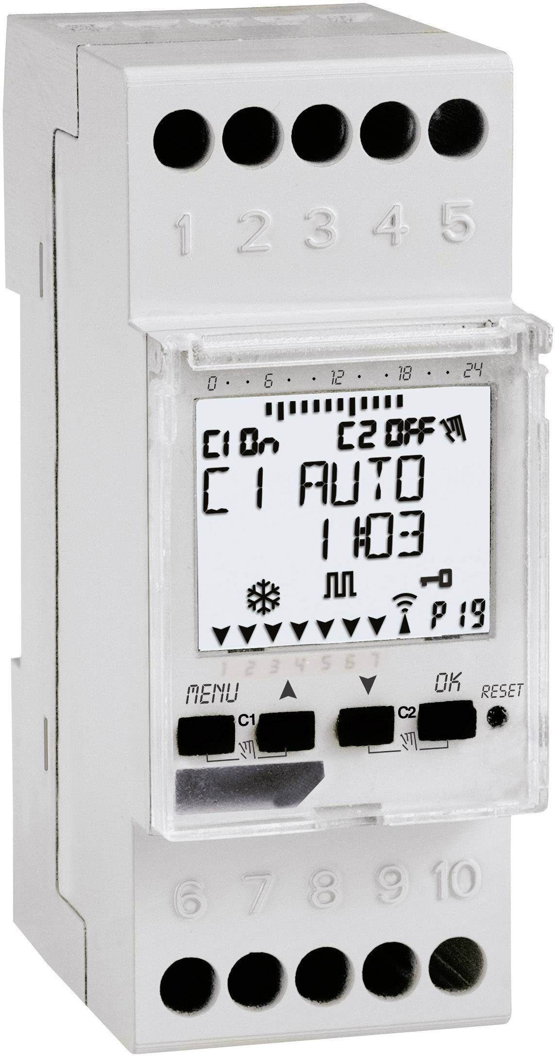 A digital timer module with display shows 'C1 AUTO' and '11:03'. Control buttons are located underneath.