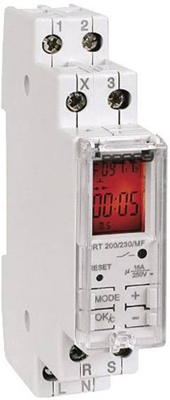A programmable time switch with a digital display and buttons on the front, with the time '00:05' displayed.