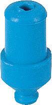 A blue cylindrical object with a narrower lower section, potentially part of a technical or mechanical device.