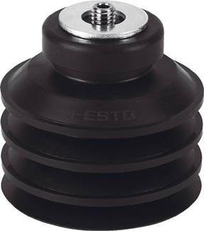 A black rubber suction cup with a metal mounting screw at the top, presumably part of a technical or industrial device.