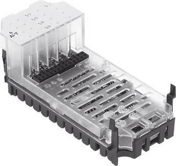Electrical connectors for electronic applications, comprising a transparent plastic cover and visible metal contacts.