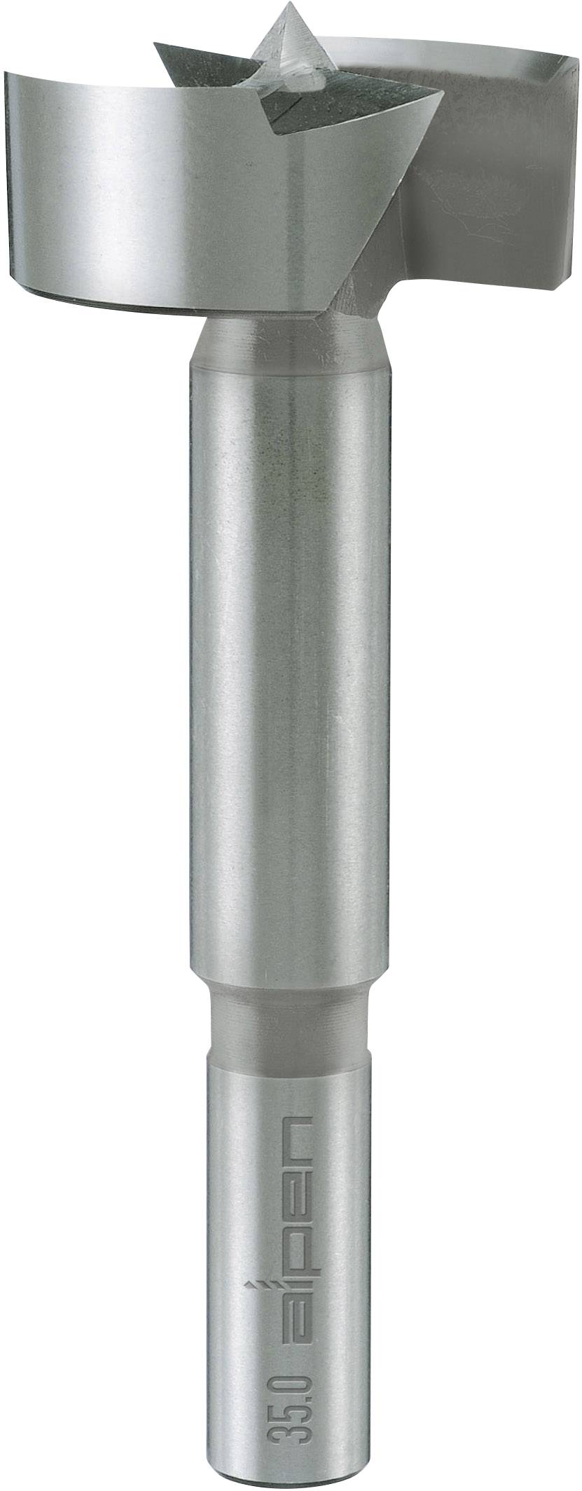 A silver Forstner drill bit with an integrated shank and sharp point, suitable for drilling precise, smooth holes in wood.