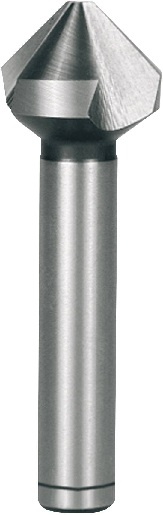 Metal countersink with cylindrical shank, suitable for countersinking and deburring holes in metal surfaces.