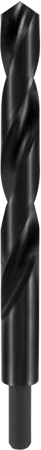 A black spiral drill bit with two symmetrical cutting edges, suitable for drilling into metal or wood.