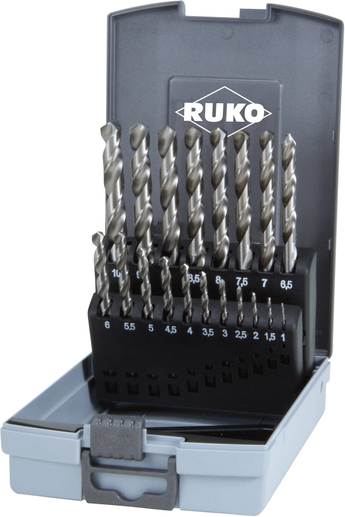 RUKO 214214RO HSS-G Metal twist drill bit set 19-piece 1 mm, 1.5 mm, 2 mm, 2.5 mm, 3 mm, 3.5 mm, 4 mm, 4.5 mm, 5 mm, 5.5 mm, 6 mm
