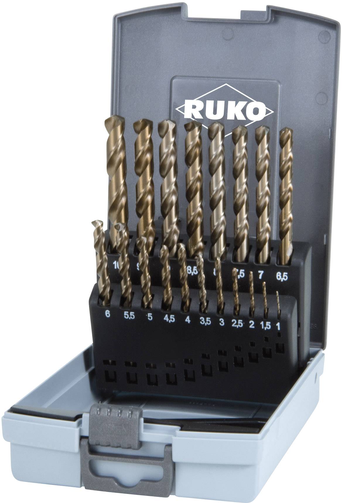 RUKO 215214RO HSSE-Co 5 Metal twist drill bit set 19-piece 1 mm, 1.5 mm, 2 mm, 2.5 mm, 3 mm, 3.5 mm, 4 mm, 4.5 mm, 5 mm, 5.5 mm