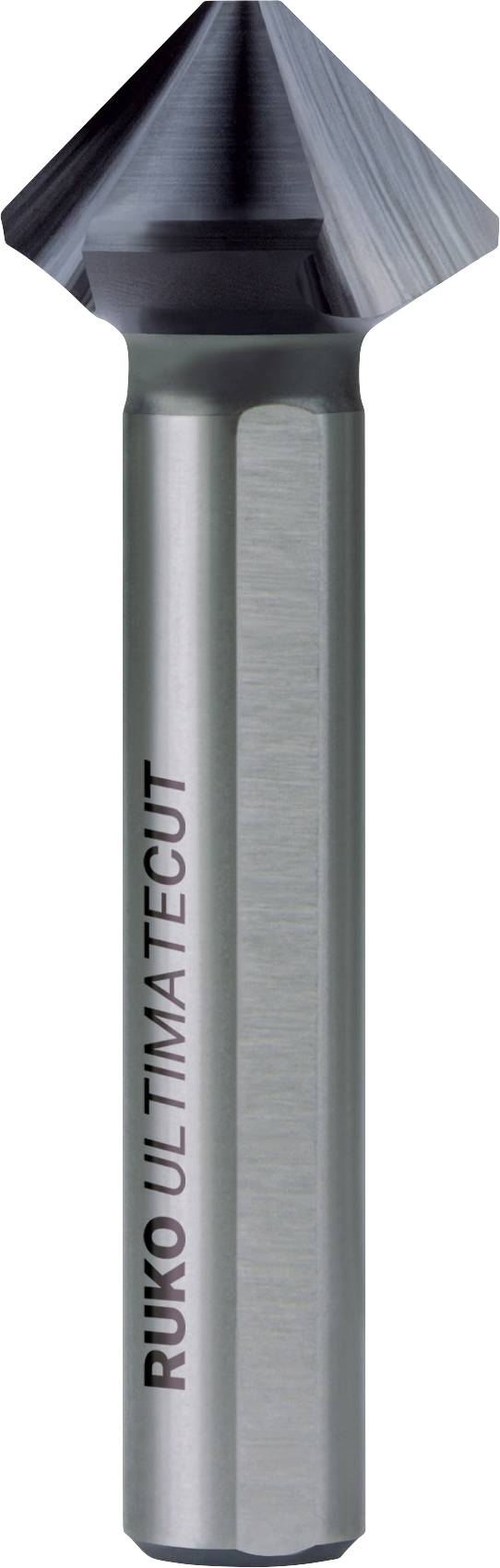 A metal countersink with a conically tapering head and the inscription 'Ruko Ultimatecut' on the shaft.