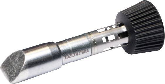 A metallic component with a cylindrical shape and a knurled handle, likely a machine part or a tool attachment.