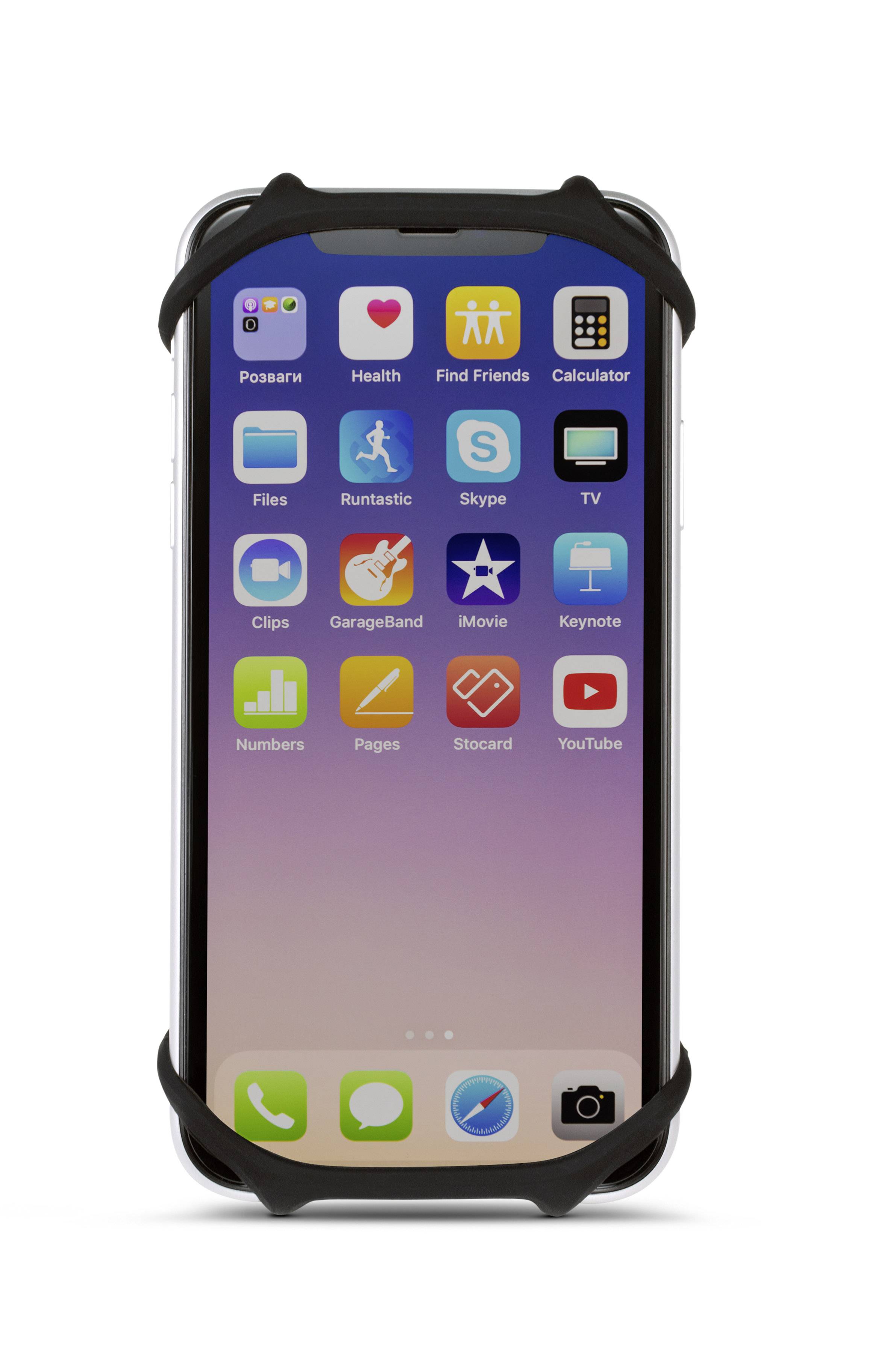 Smartphone with various app icons on the screen, including 'Posare', 'Health', 'Find Friends' and 'Calculator'.