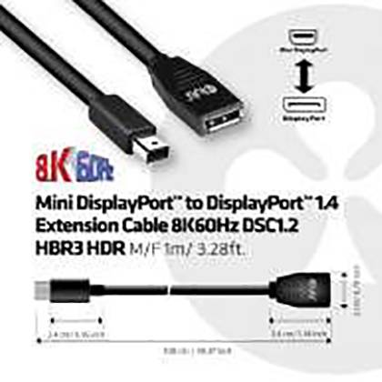 club3D Mini DisplayPort / DisplayPort Adapter cable Mini DisplayPort plug, DisplayPort socket 1.00 m Black CAC-1121 DisplayPort