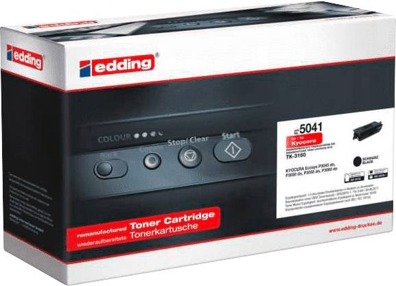 Packaging for a refurbished Edding toner cartridge, Model TK-3100, compatible with Kyocera printer models, contains 1 piece.