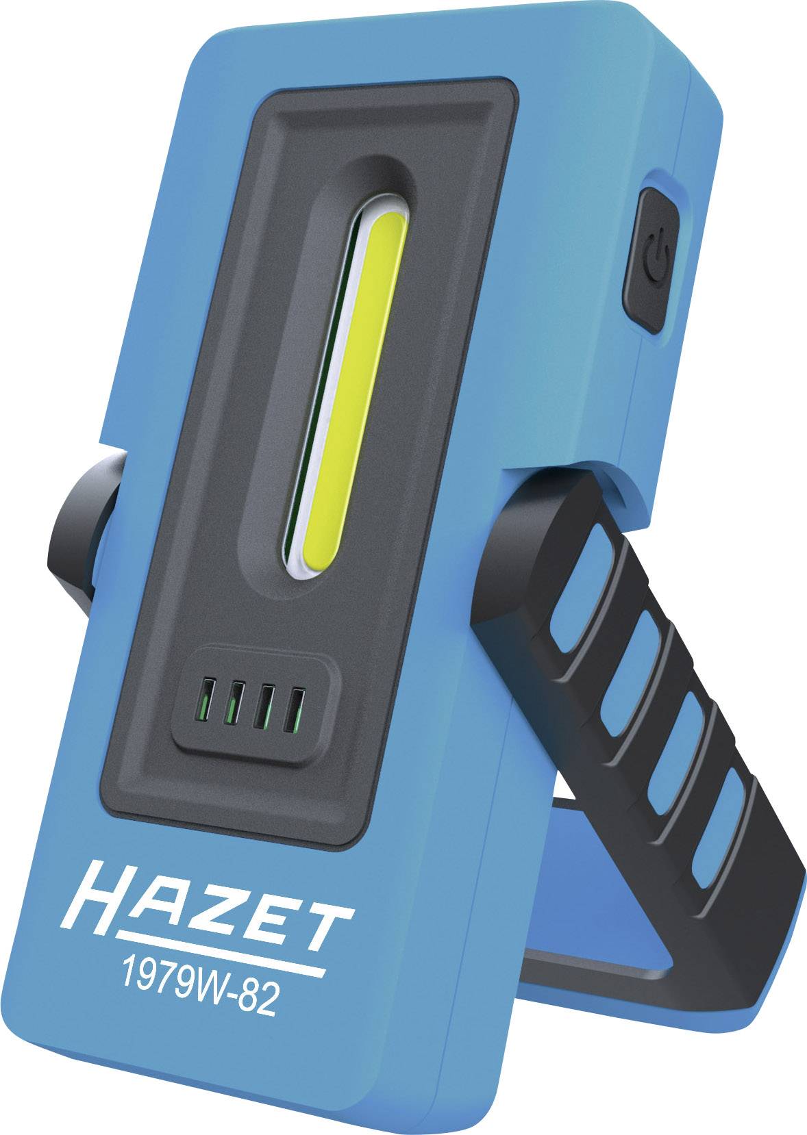 Blue portable LED work light with black handle and switch. Labelled 'Hazet 1979W-82'.