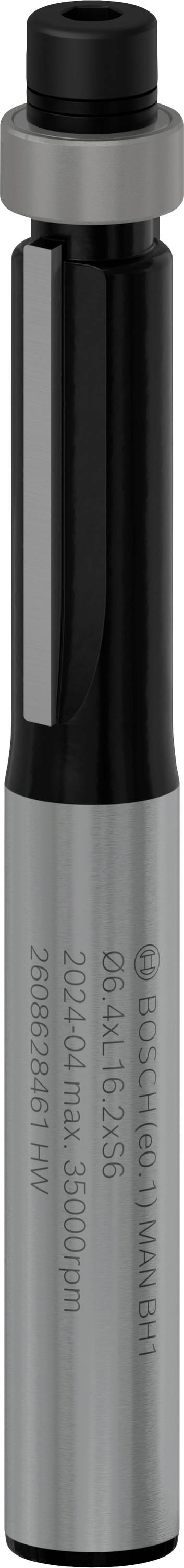 A cylindrical metal pin with a screw thread and engraving. The form and size suggest a function in machining.