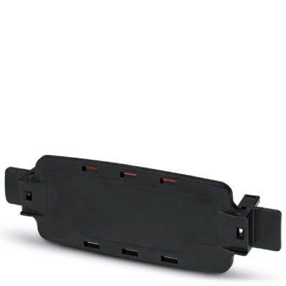 A black plastic enclosure in a rectangular shape with rounded edges and several small apertures.