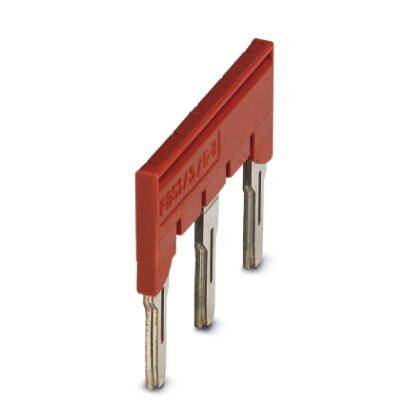 Red bridge comb with three prongs, labelled 'FBST 6-2,3-6,0'. Used for electrical connection in control cabinets.