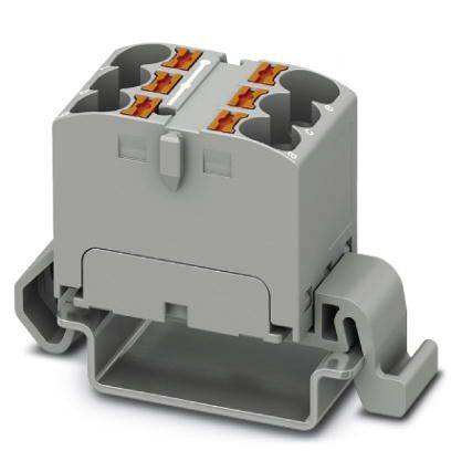 Grey electrical connector with multiple terminal blocks, suitable for connecting several cables in industrial applications.