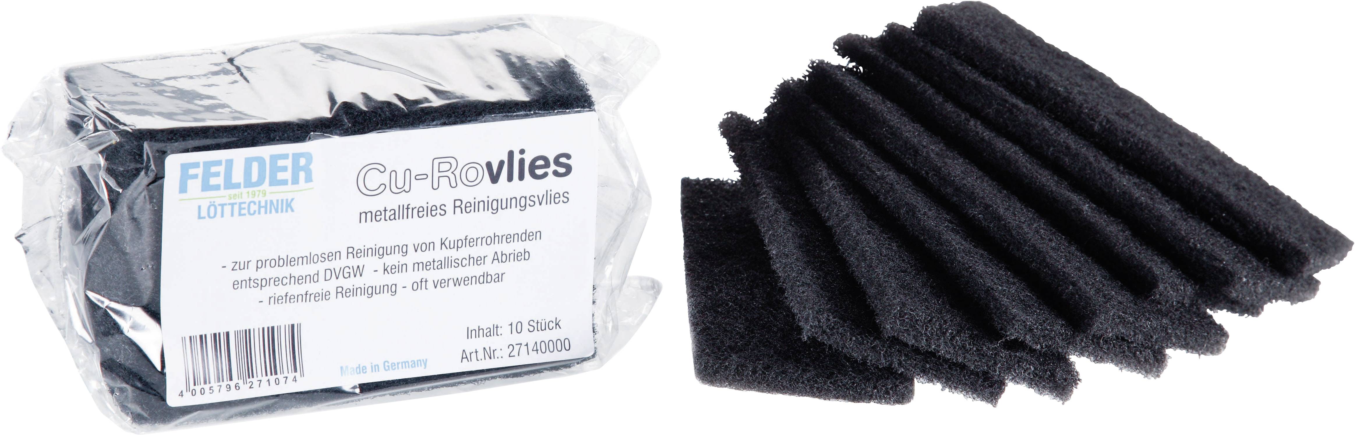 Packed and laid out metal cleaning wipes by Felder Löttechnik. 10 black fleece pieces for cleaning and metal care.